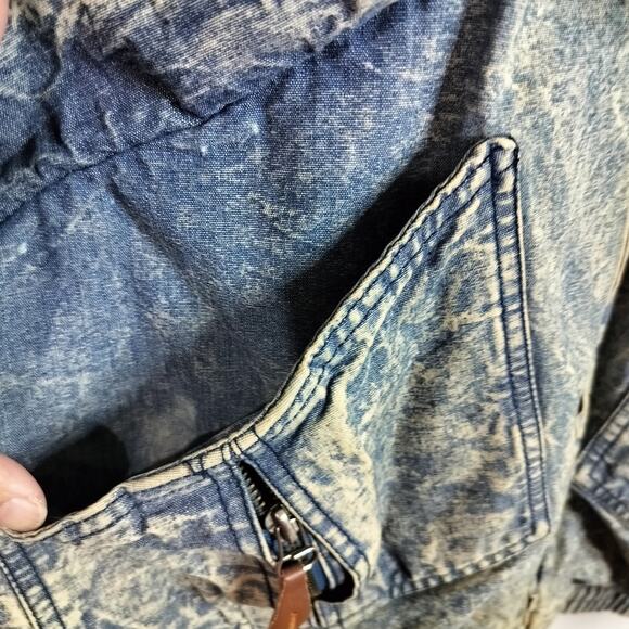 4377)Vtg 80s M Saxton Hall Unisex Acid wash Denim Hooded Paisley Bomber Jacket - Picture 10 of 14